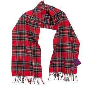 Phenix Holiday Christmas Tartan Plaid Cashmere Unisex Scarf w/ Fringe 58" NEW